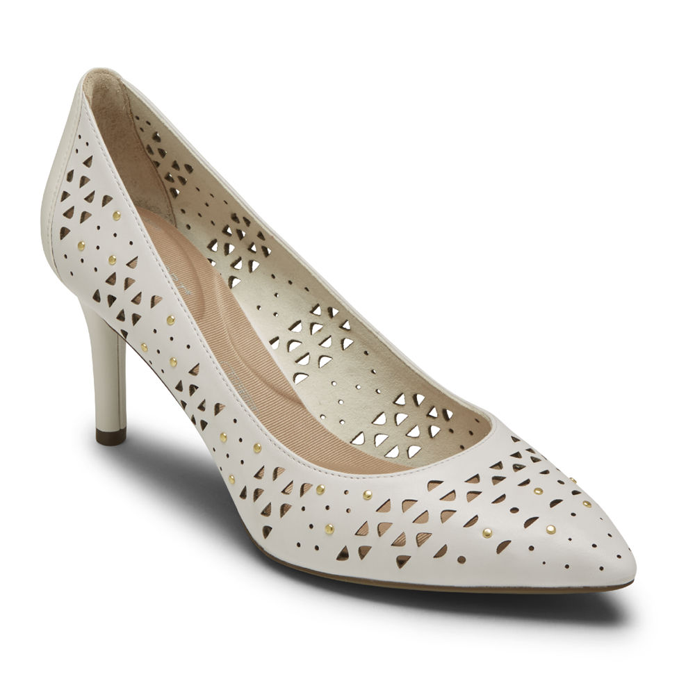 Sapatos De Salto Rockport Mulher Branco - Total Motion 75Mm Perforated Studded - 95034RTFS